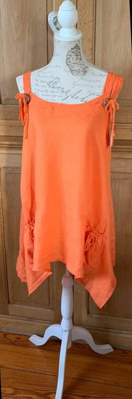 🍊 Bohemian coral & black sleeveless set + white woven leather belt - M/L – photo 10